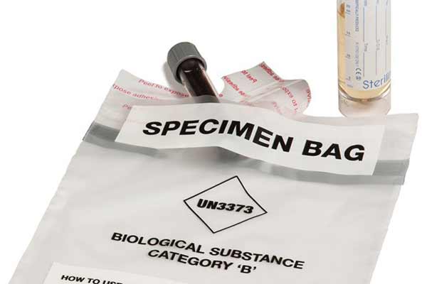 Leak proof laboratory specimen bag suitable for pharmaceutical, laboratory or NHS use.