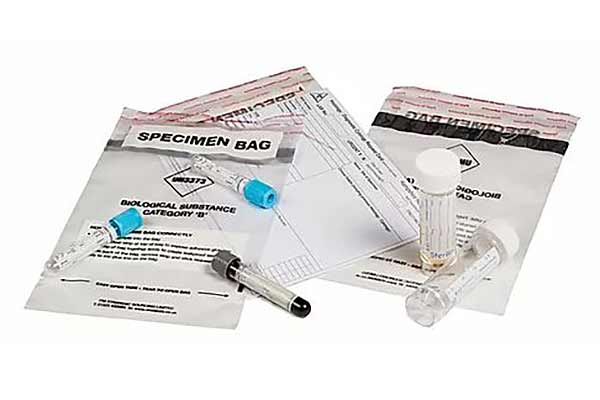 Leak proof laboratory specimen bags suitable for pharmaceutical, laboratory or NHS use.